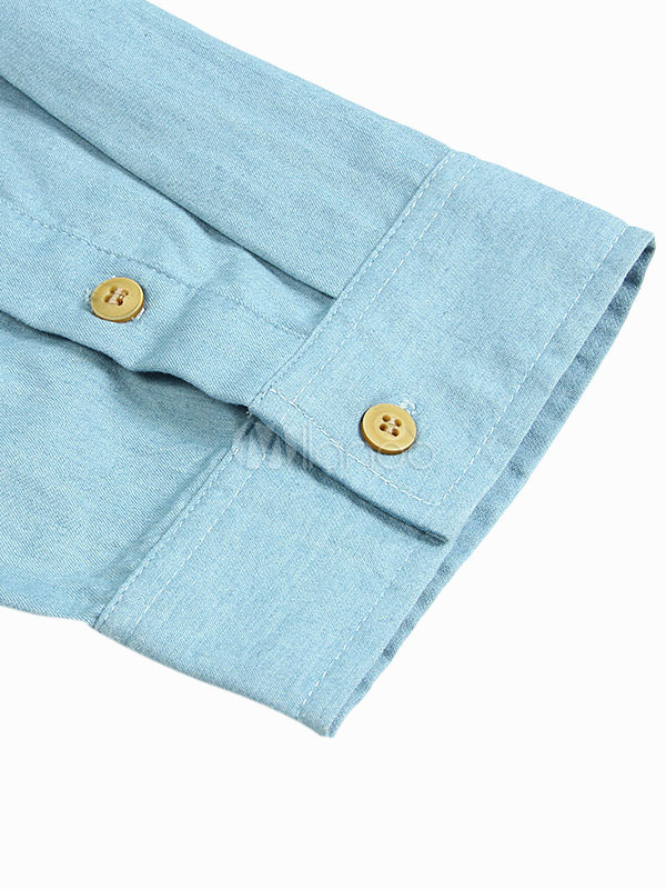Light Sky Blue Cotton Half Sleeves Spread Neck Pockets Mans Shirt ...