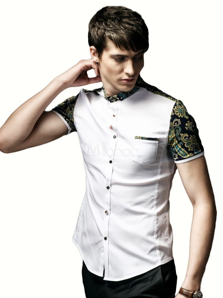 Spread Neck Short Sleeves Shaping Floral Print Casual Shirt For Man