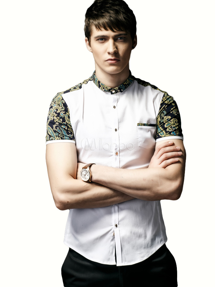 Spread Neck Short Sleeves Shaping Floral Print Casual Shirt For Man