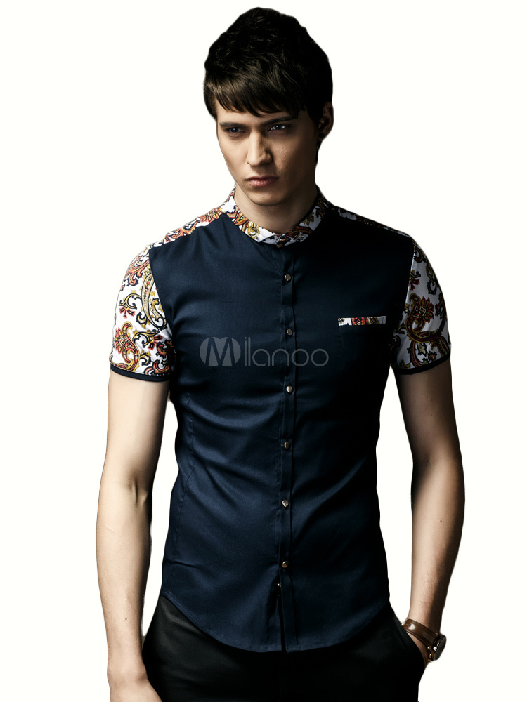 Spread Neck Short Sleeves Shaping Floral Print Casual Shirt For Man