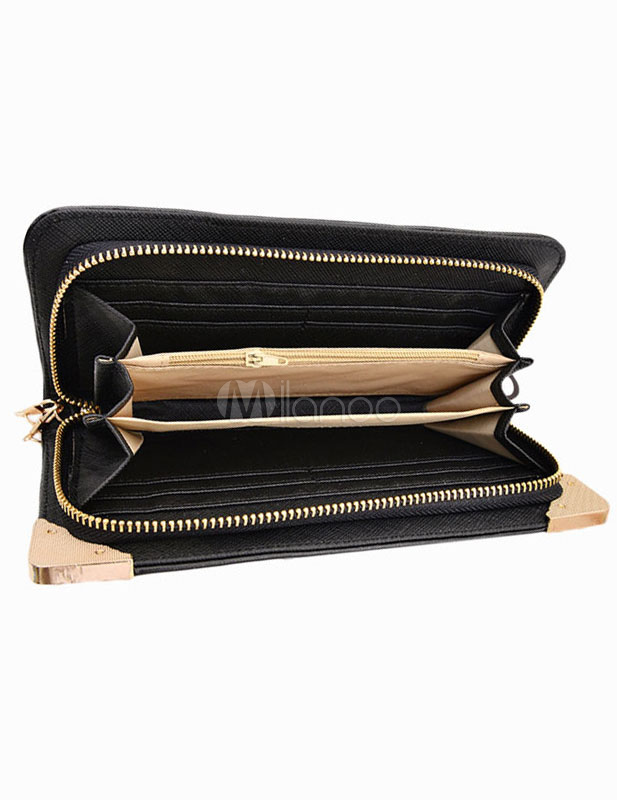 Pretty Black Woven PU Leather Womens Wallet