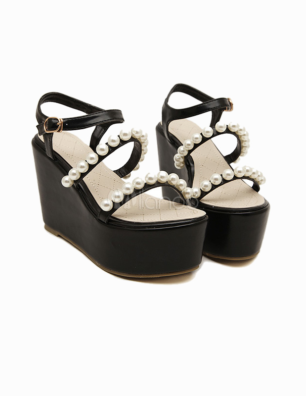 black wedge sandals pretty little thing