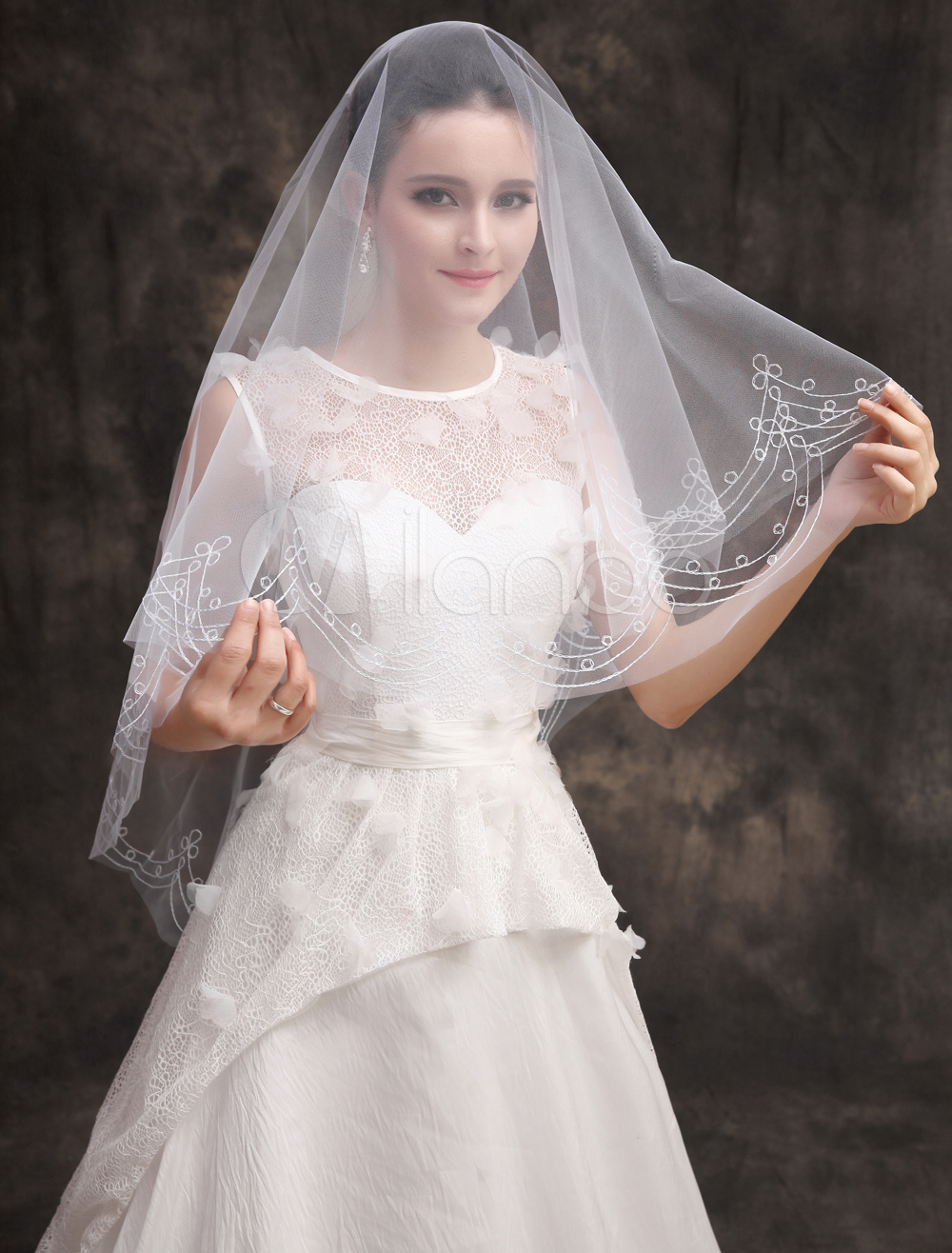 White Polyester One-Tier Classic Cut Edge Bridal Wedding Veil - Milanoo.com