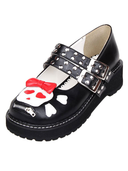 Dandy Black Round Toe Leather Street Wear Lolita Shoes - Milanoo.com