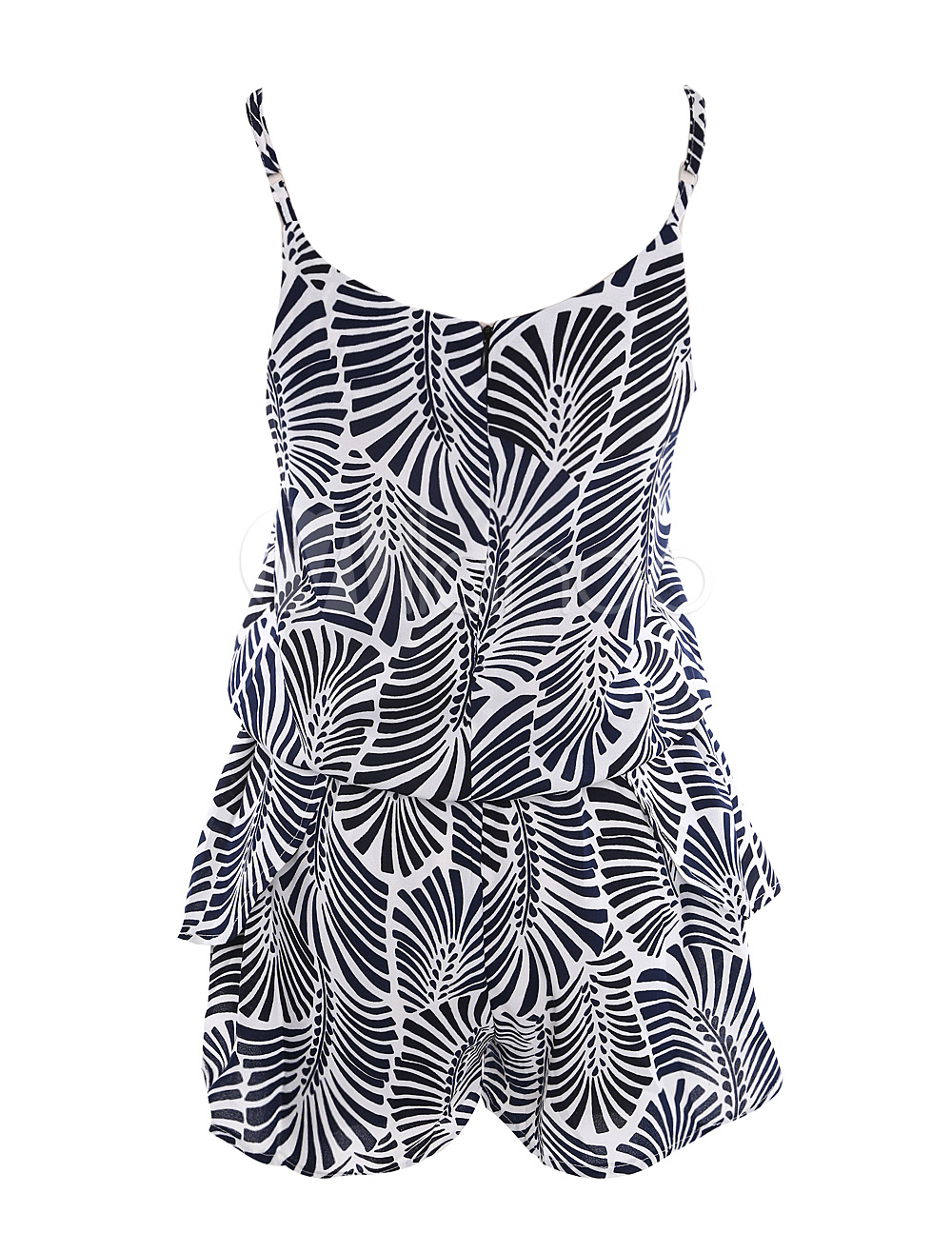 Blue Leaf Pattern Chiffon Popular Womens Romper - Milanoo.com