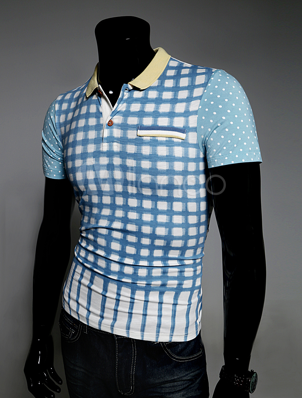 Plaid Cotton Short Sleeves Men's Polo Shirt - Milanoo.com