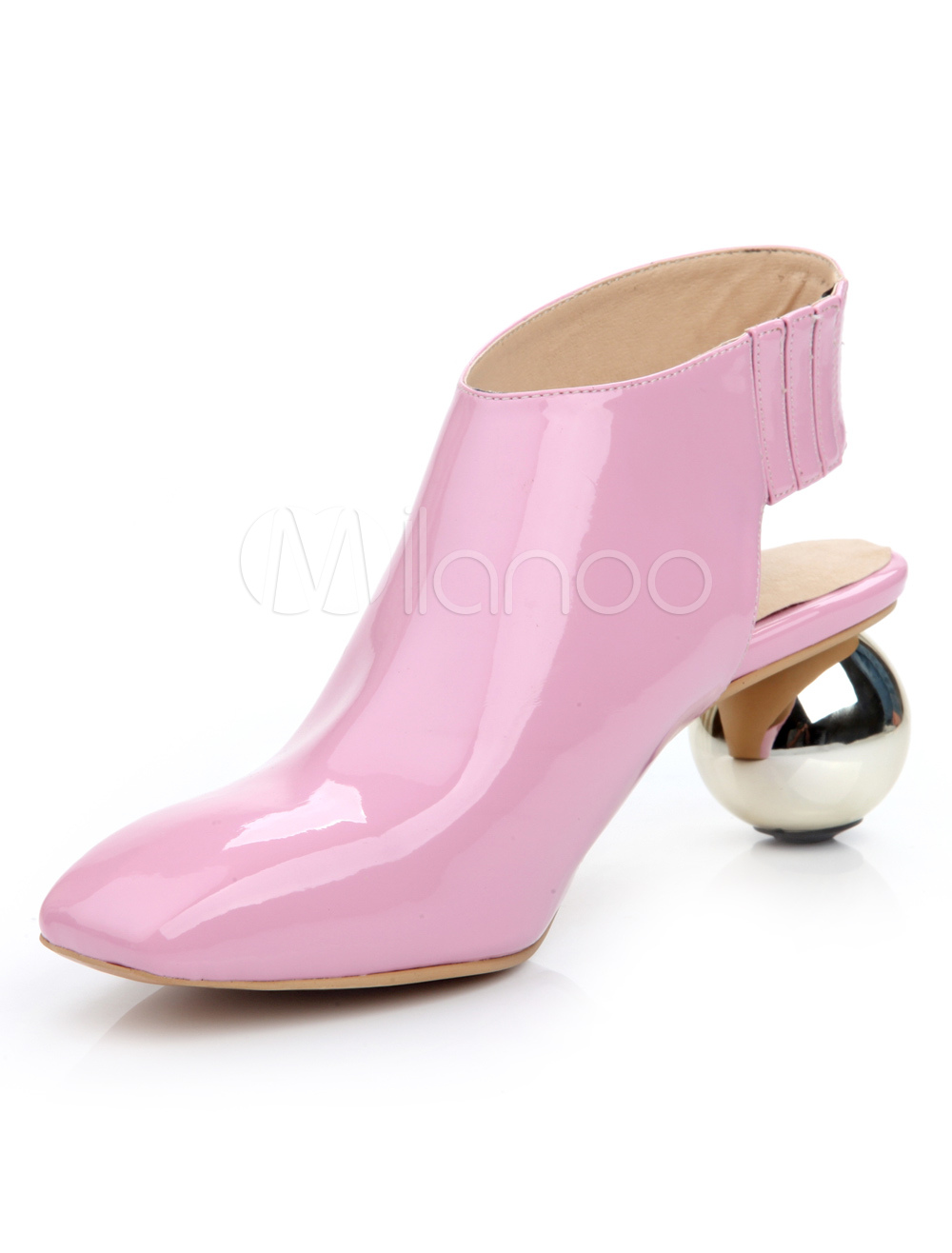 Pink Patent Leather Upper Ball Heel Ladies ' Booties
