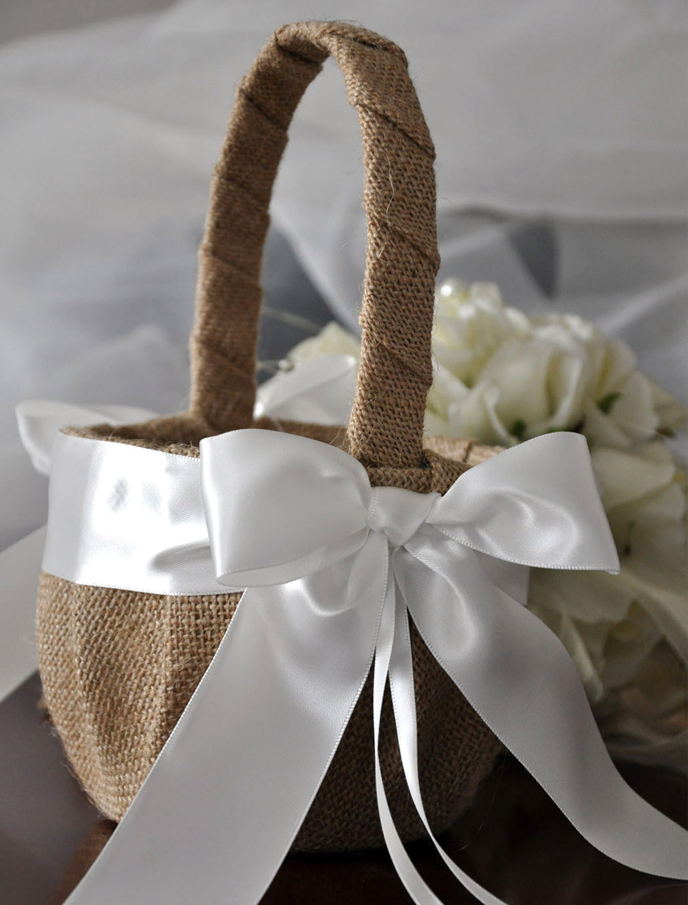 Satin Flower Girl Basket with Lovely Bow