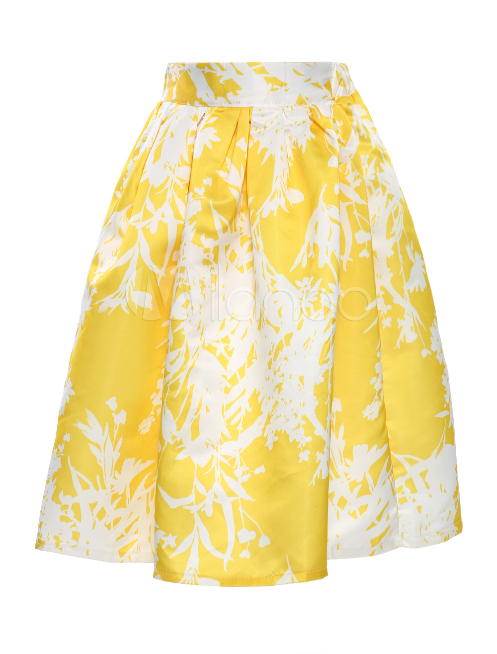 Yellow Printed Short Polyester Cute Skirt For Women - Milanoo.com