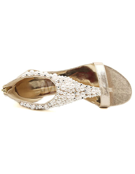 Elegant Gold Open Toe PU Leather Thong Toe Woman's Beach Sandals ...