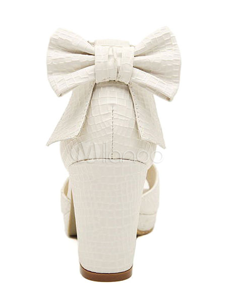 white platform heels with bow