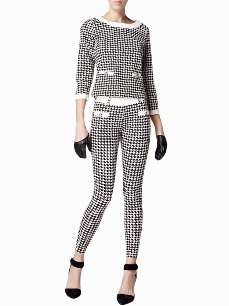 Modern Multi Color Cotton Houndstooth Print Pleated Suit For Woman ...