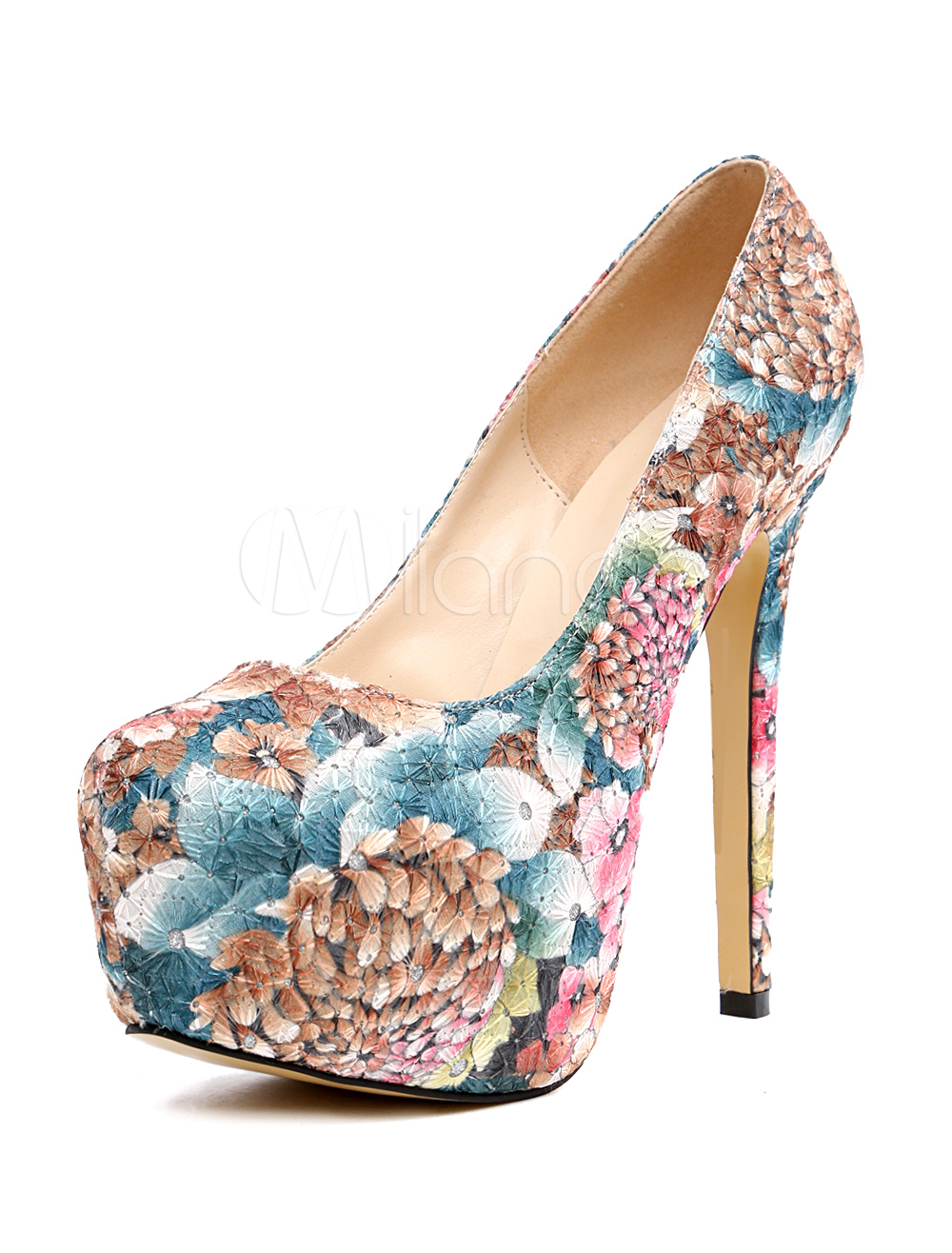 Charming Multi Color Almond Toe Floral Print Platform
