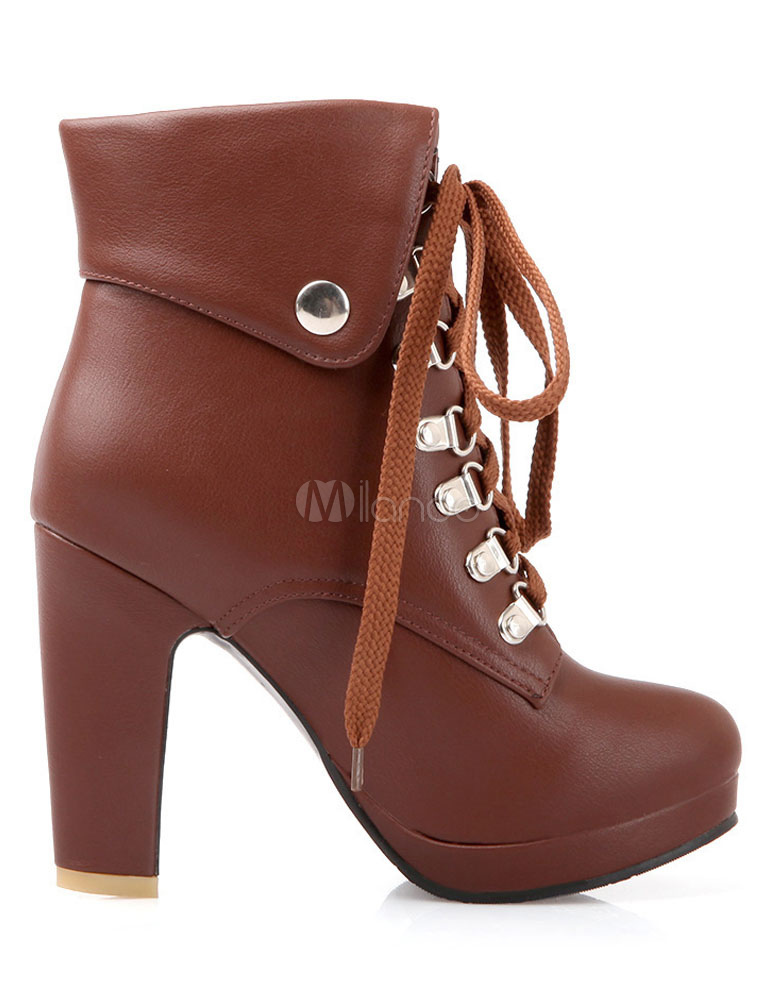 Gorgeous Grommets PU Leather Round Toe Lace Up Boots For Women ...