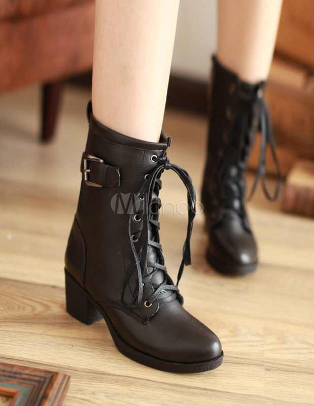 chunky heel boots leather