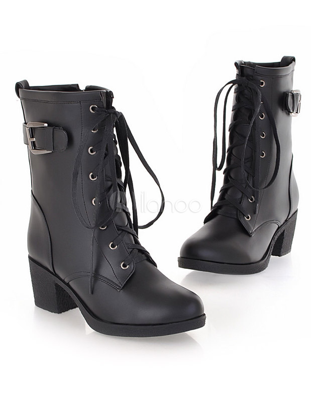 chunky heel ankle boots lace up