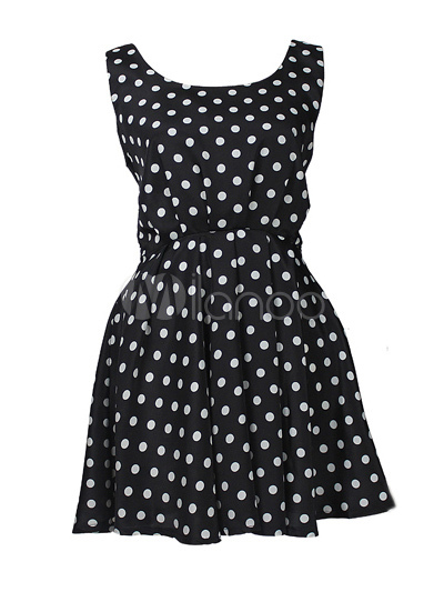 Charming Sleeveless Polka Dot Backless Vintage Dress For Women ...