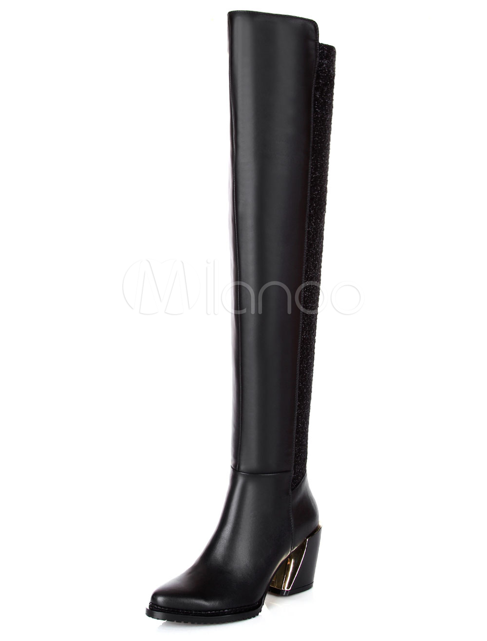 Fashionable Pointed Toe Slip-On Cowhide Over the Knee Boots for Woman ...
