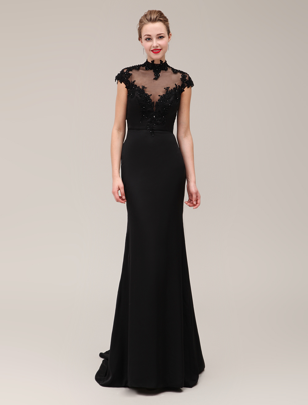 black lace applique dress