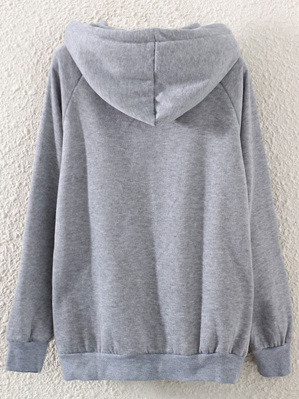 Fashion Gray Long Sleeves Printed Cotton Blend Hoodie For Woman ...