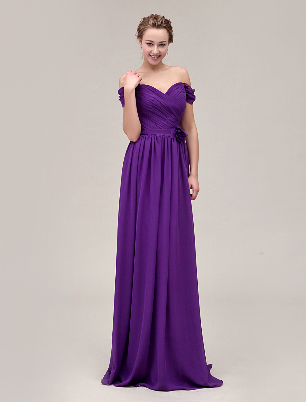 Gorgeous V-Neck Floor-Length Pleated Chiffon Bridesmaid Dress With ...