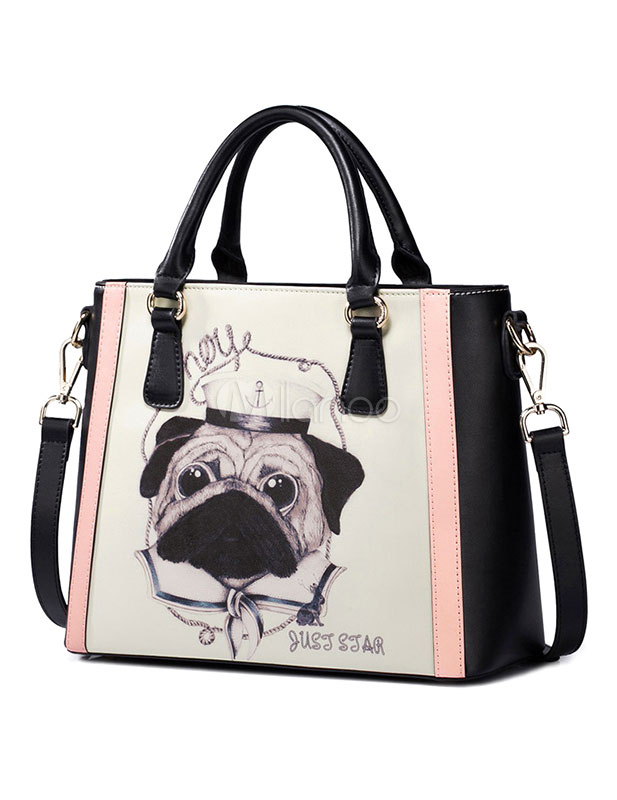 Fashion Dog Print Leather Woman's Tote Bag