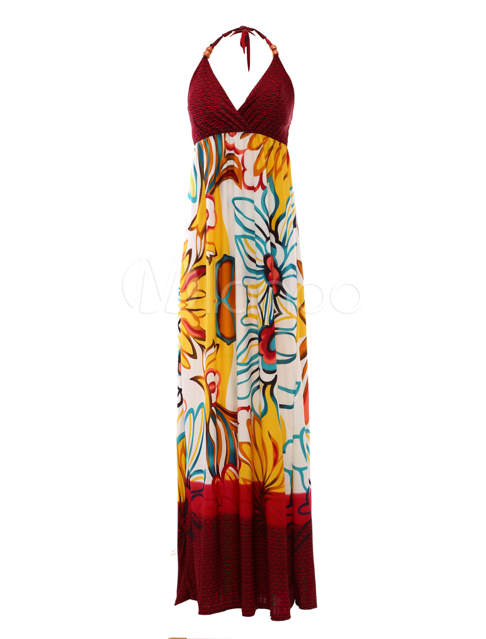 Bohemian Floral Print Halter Backless Women's Maxi Dress - Milanoo.com