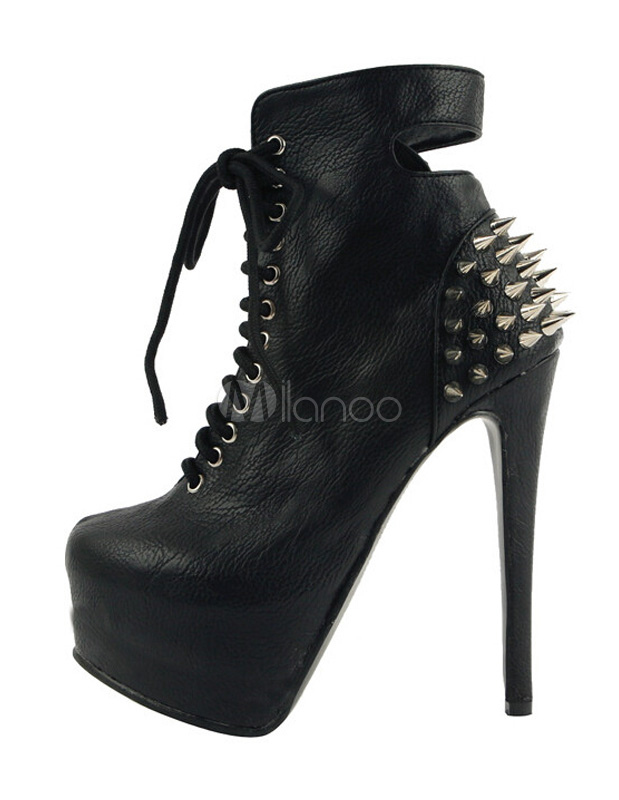Almond Toe Stiletto Heel Studded Cut Out Ankle Boots For Woman ...