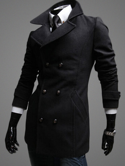 Notch Collar Double Breasted Pea Coat With Pockets - Milanoo.com