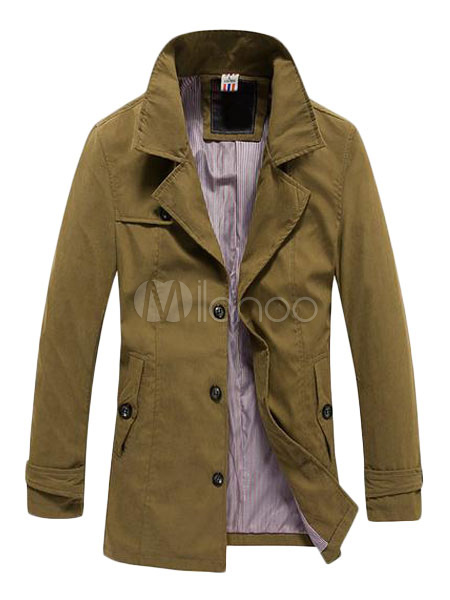 Breasted Button Trench Coat with Notch Collar - Milanoo.com