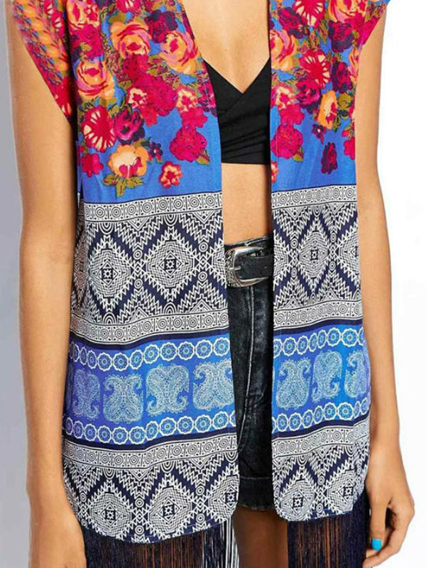 Sleeveless Kimono Cardigan With Fringe