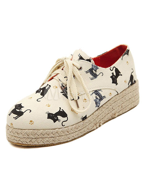 Chaussures En Toile A Motif Chat A Lacets Milanoo Com