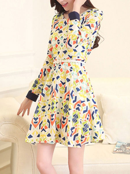 Yellow Geometric Pattern Skater Dress | chiffon skater dress with geometric pattern milanoo com Yellow Geometric Pattern Skater Dress | chiffon skater dress with geometric pattern milanoo com