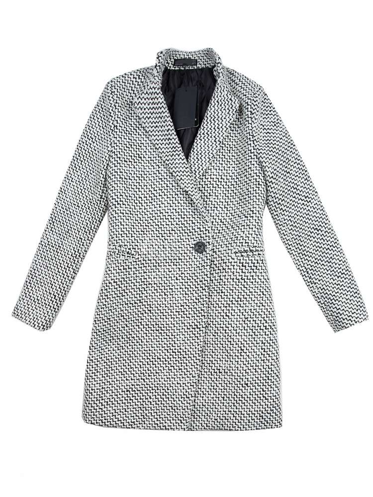 Wavy Striped Coat With Stand Collar - Milanoo.com
