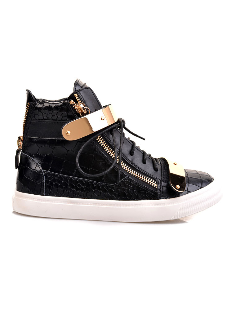 Cowhide High-cut Sneakers With Stone Pattern - Milanoo.com