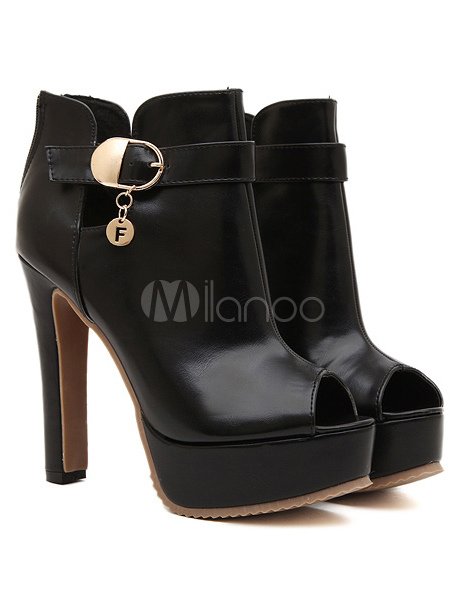 peep toe chunky heel bootie