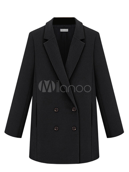 Long Boyfriend Peacoat with Front Buttons - Milanoo.com