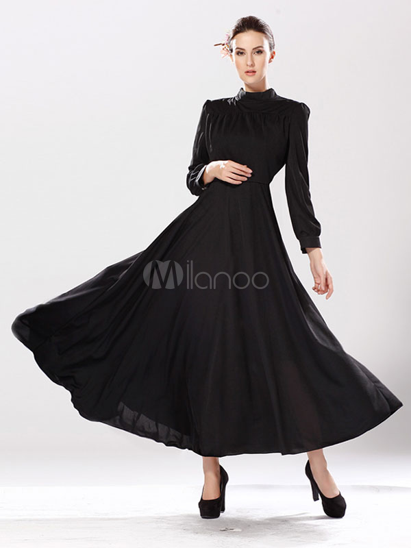 Black Stand Collar Maxi Dress