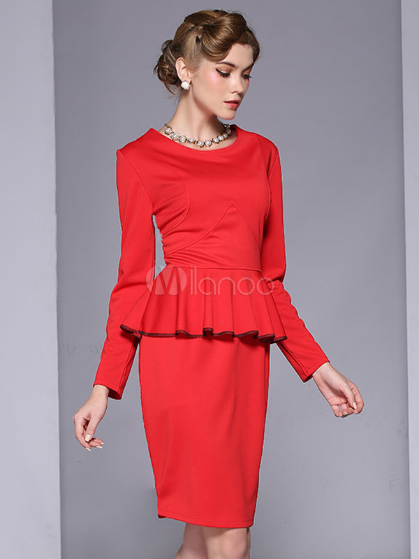 Agnes Orinda Damen Bleistiftkleid Mit Schößchen – 3/4-Ärmel, Dehnbar, Business-Kleid Übergröße