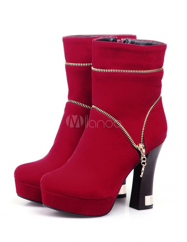 Chunky Heel Platform Booties with Zipper Design - Milanoo.com