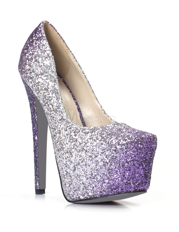 Purple Stiletto Heel Sequined High Heels - Milanoo.com