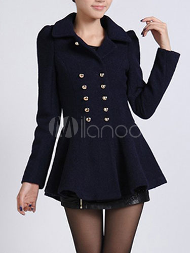Spread Neck Peacoat with Front Buttons - Milanoo.com