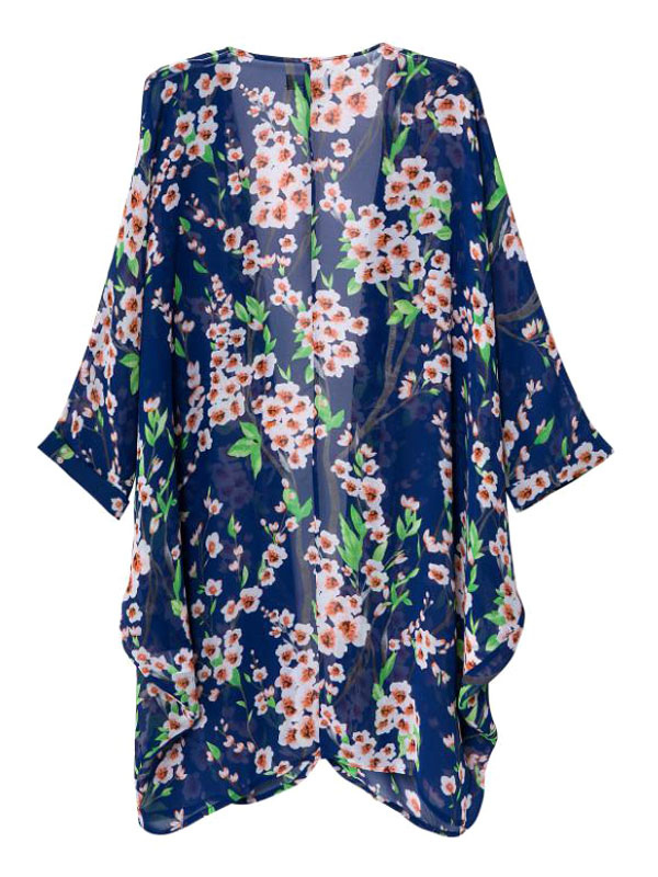 Blue Floral Print Vintage Kimono