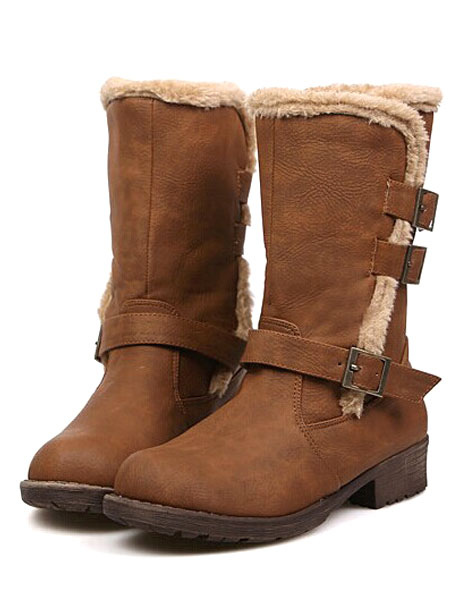 Round Toe Mid Calf Snow Boots - Milanoo.com