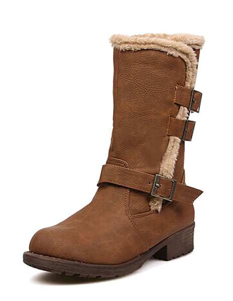 Round Toe Mid Calf Snow Boots - Milanoo.com