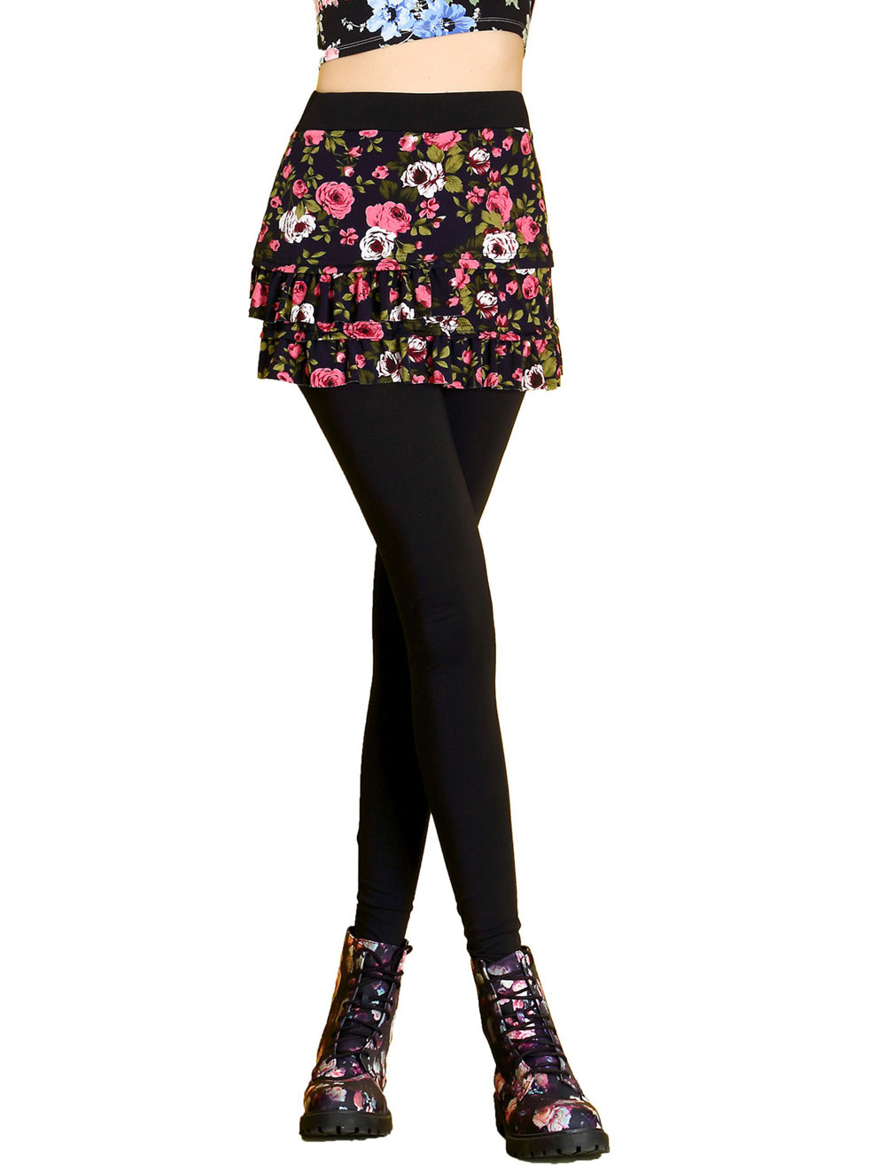 Floral Ruffled Skirt Leggings
