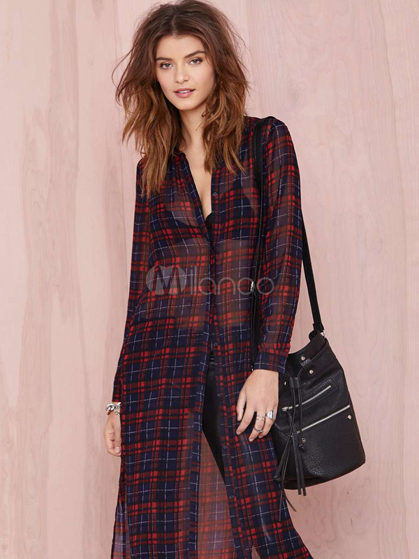 maxi plaid shirt dress