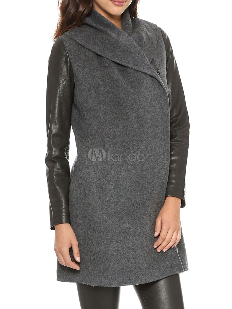 PU Leather Sleeve Wrap Coat - Milanoo.com