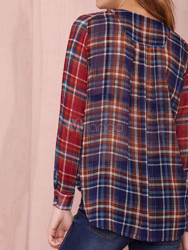Plaid Long Sleeve Vintage Shirt - Milanoo.com