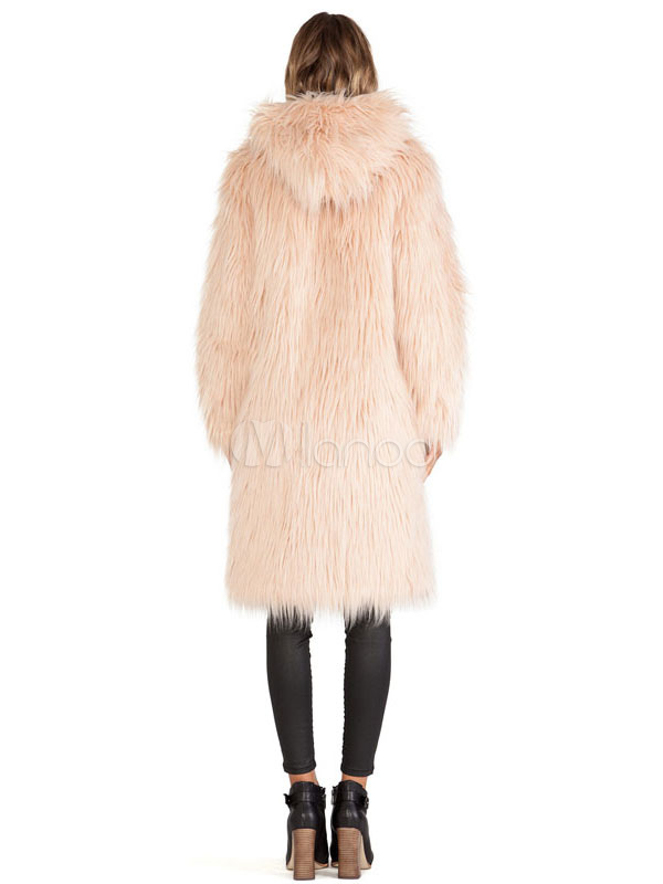 Pink Hooded Faux Fur Coat